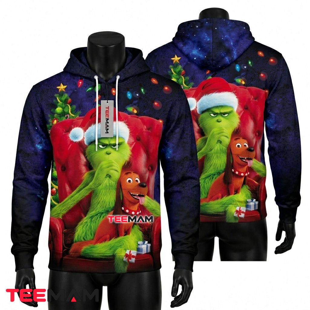 Grinch 3D Hoodie Max Dog Armchair Scene Front