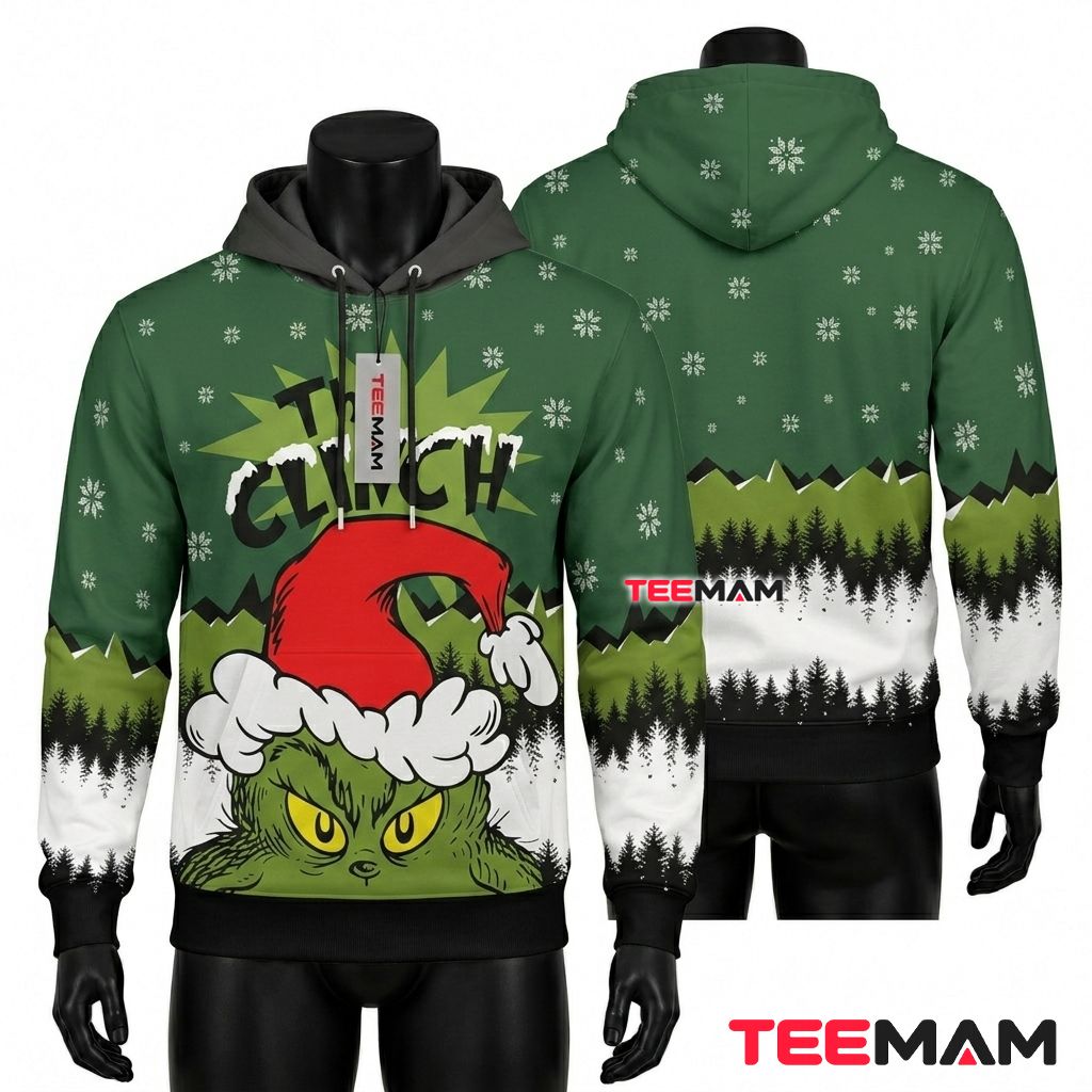Grinch 3D Hoodie Pine Forest Snowflake Green Front