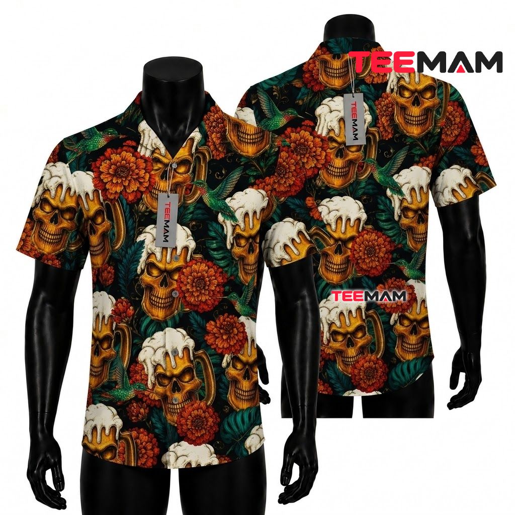 Halloween Beer Skull Hawaiian Shirt