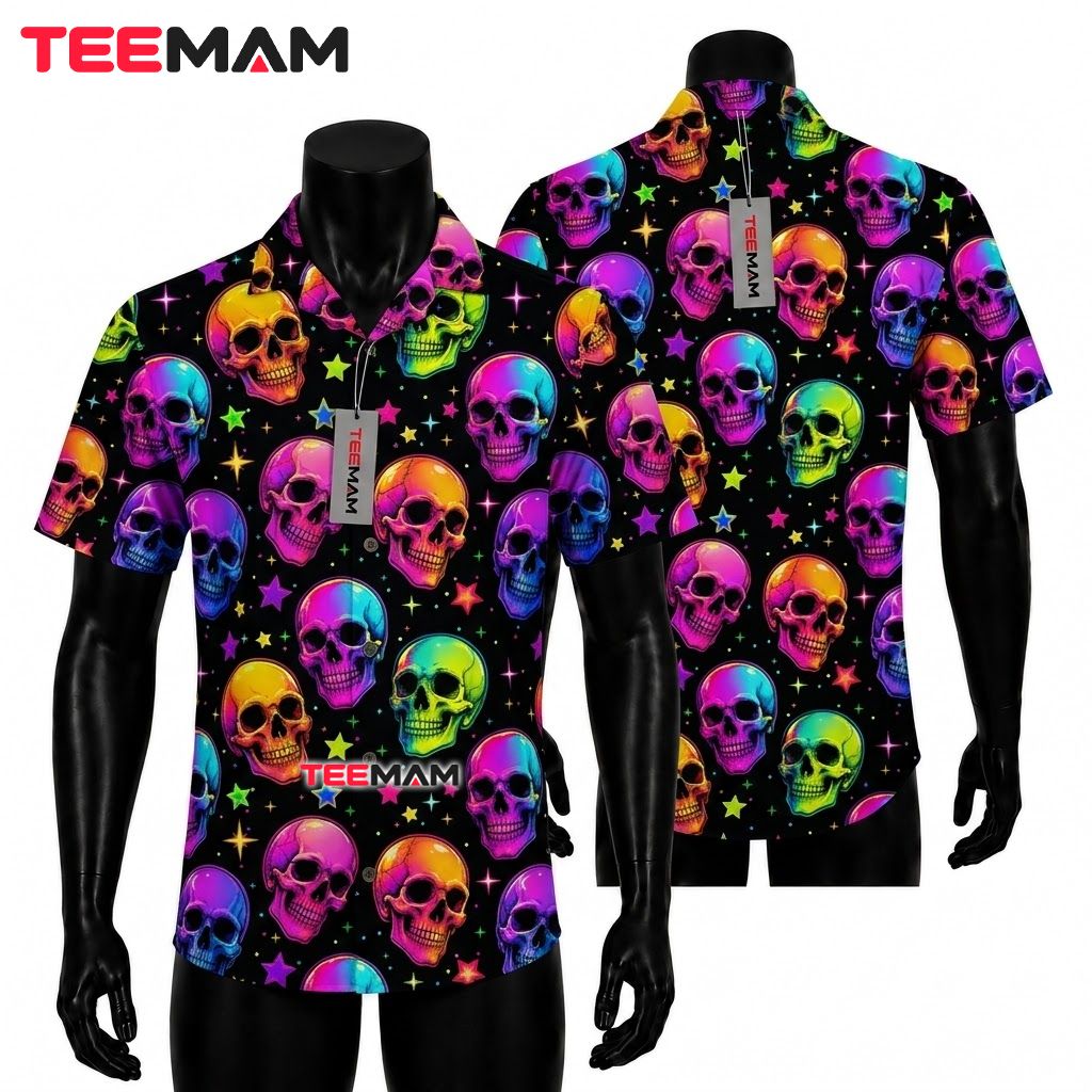 Halloween Neon Skull Hawaiian Shirt