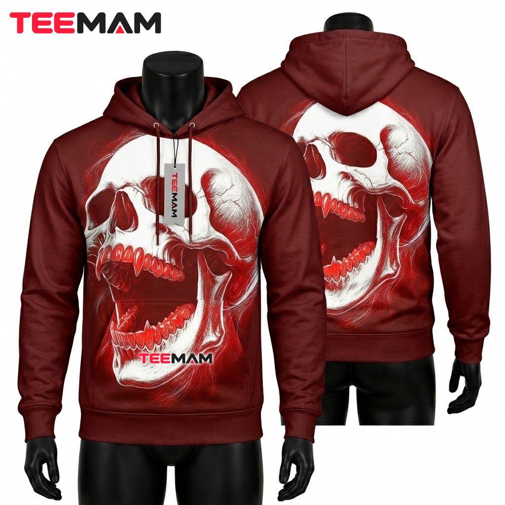 Halloween Skull 3D Hoodie Red Bloody Face Design Front