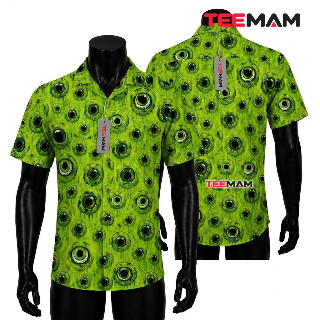 Horror Eyes Halloween Hawaiian Shirt Green