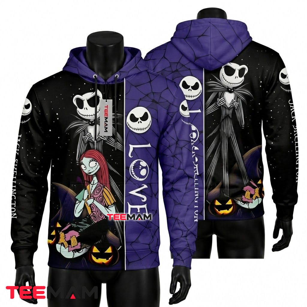 Jack Skellington And Sally 3D Hoodie Halloween Design Front