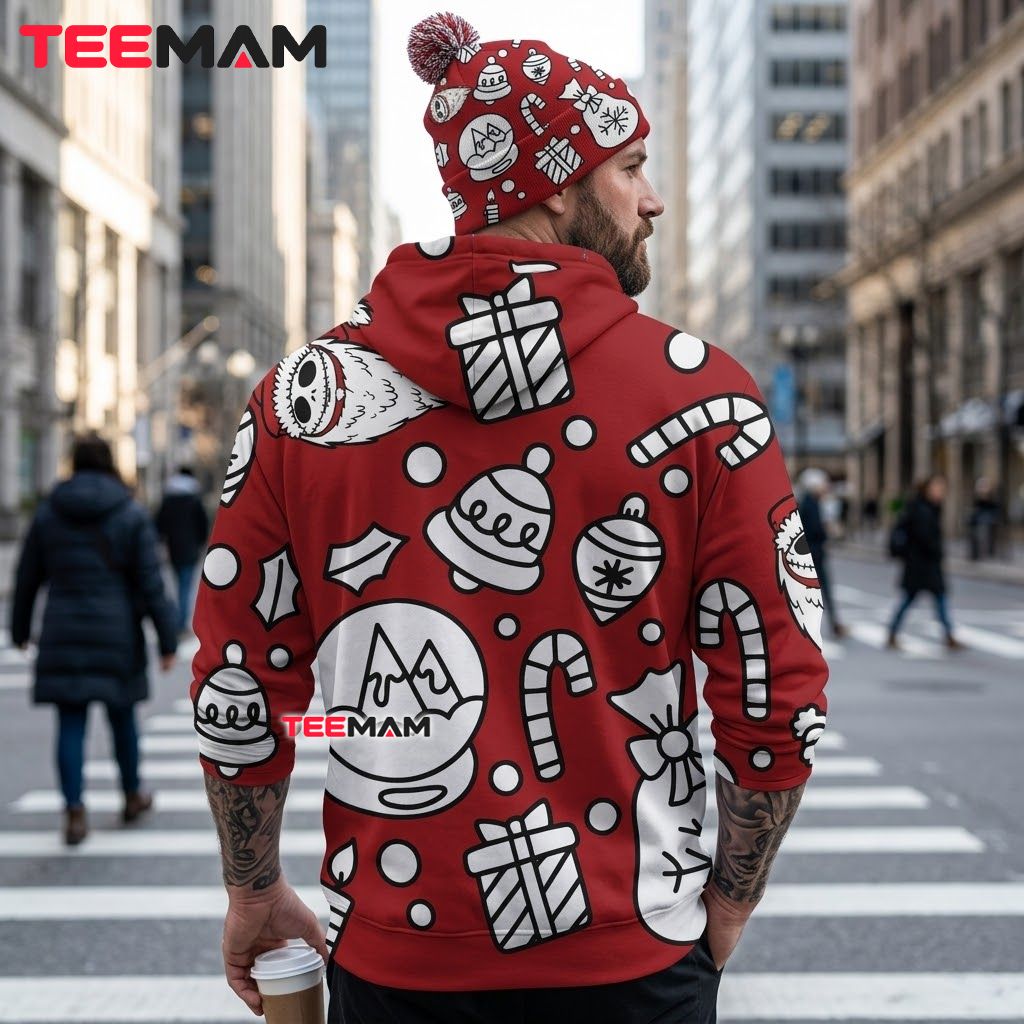 Jack Skellington Christmas 3D Hoodie Doodle Icons Red Version 3 Jack Skellington Christmas 3D Hoodie Doodle Icons Red Version 3