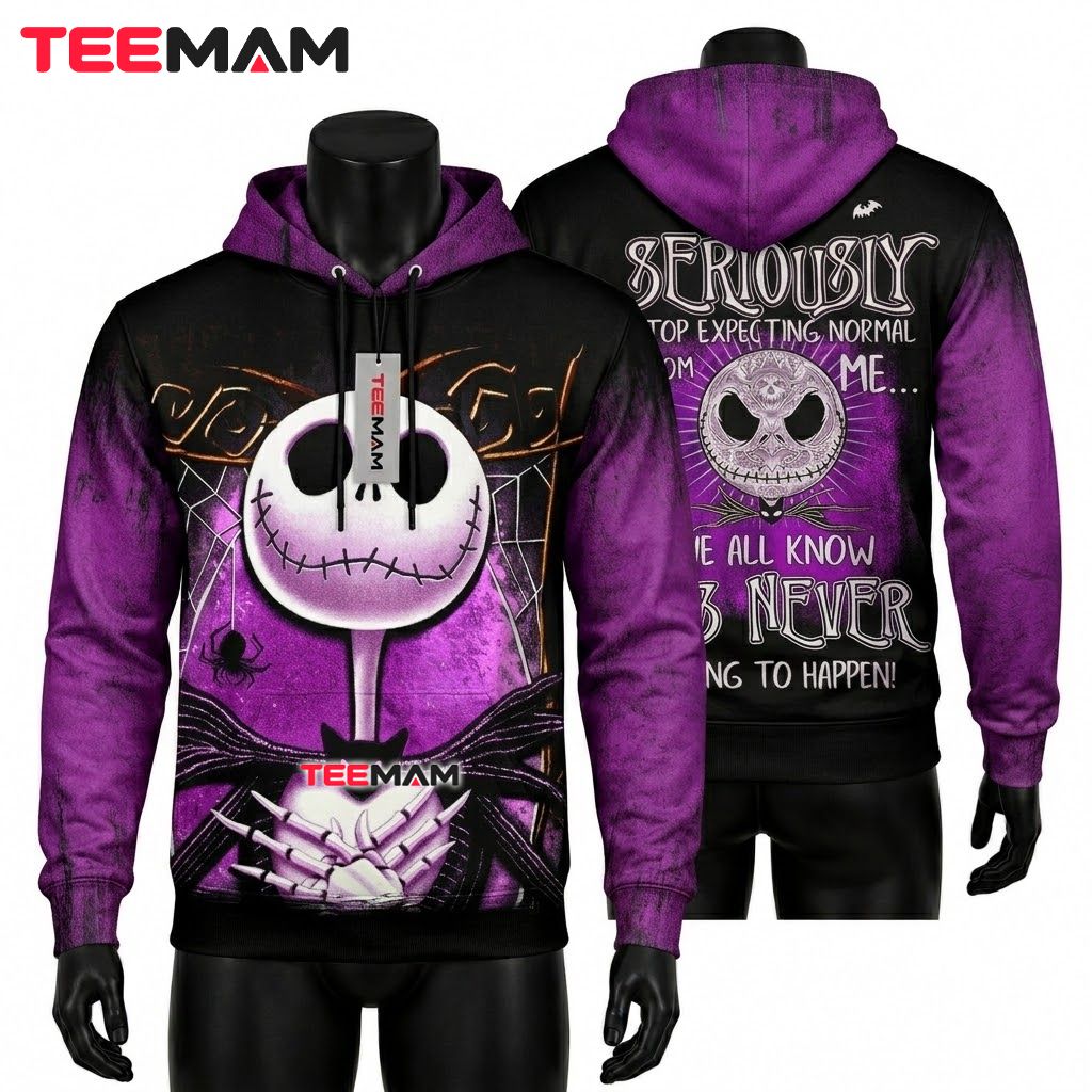 Jack Skellington Purple 3D Hoodie Stop Expecting Normal Design Front