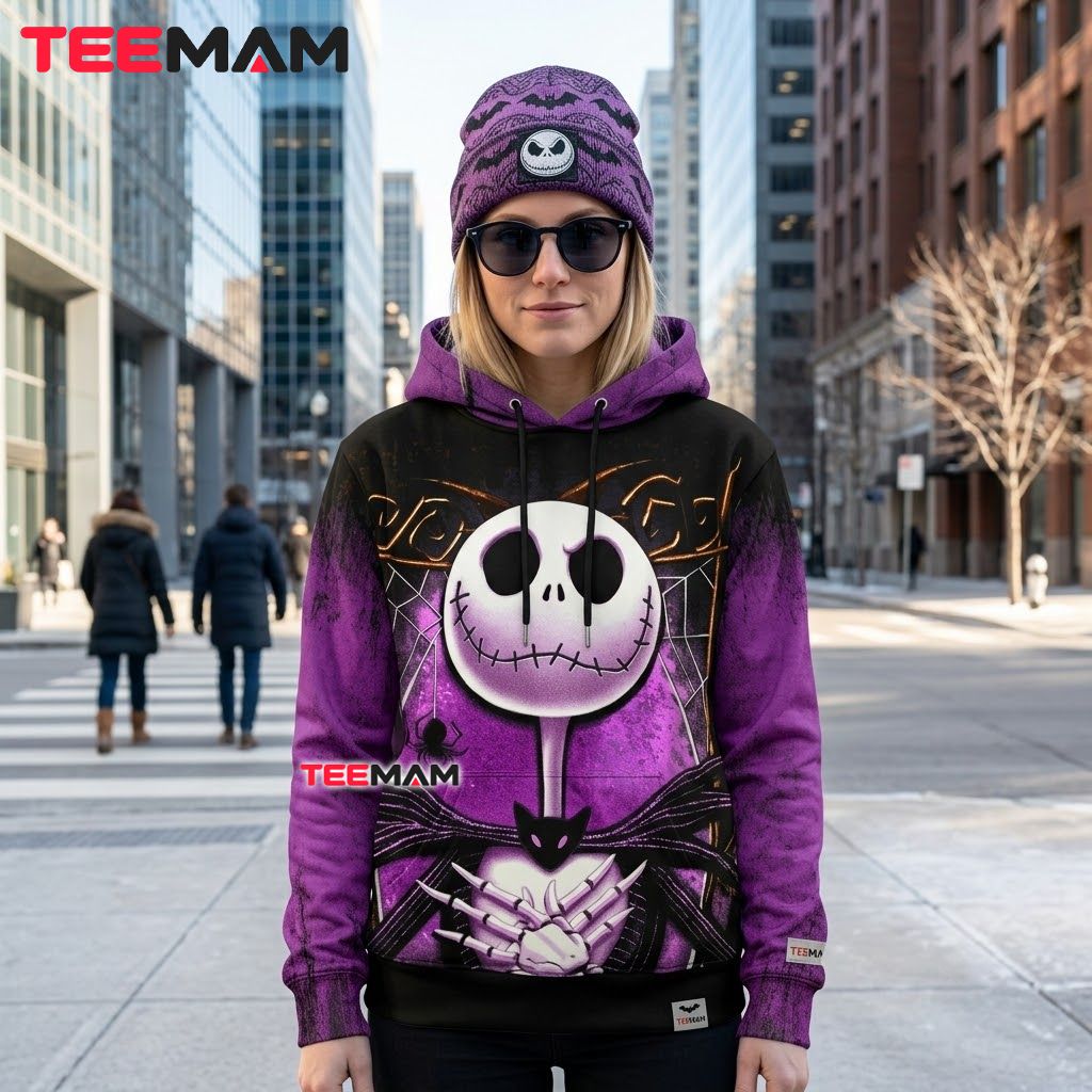 Jack Skellington Purple 3D Hoodie Stop Expecting Normal Design Back Jack Skellington Purple 3D Hoodie Stop Expecting Normal Design Back
