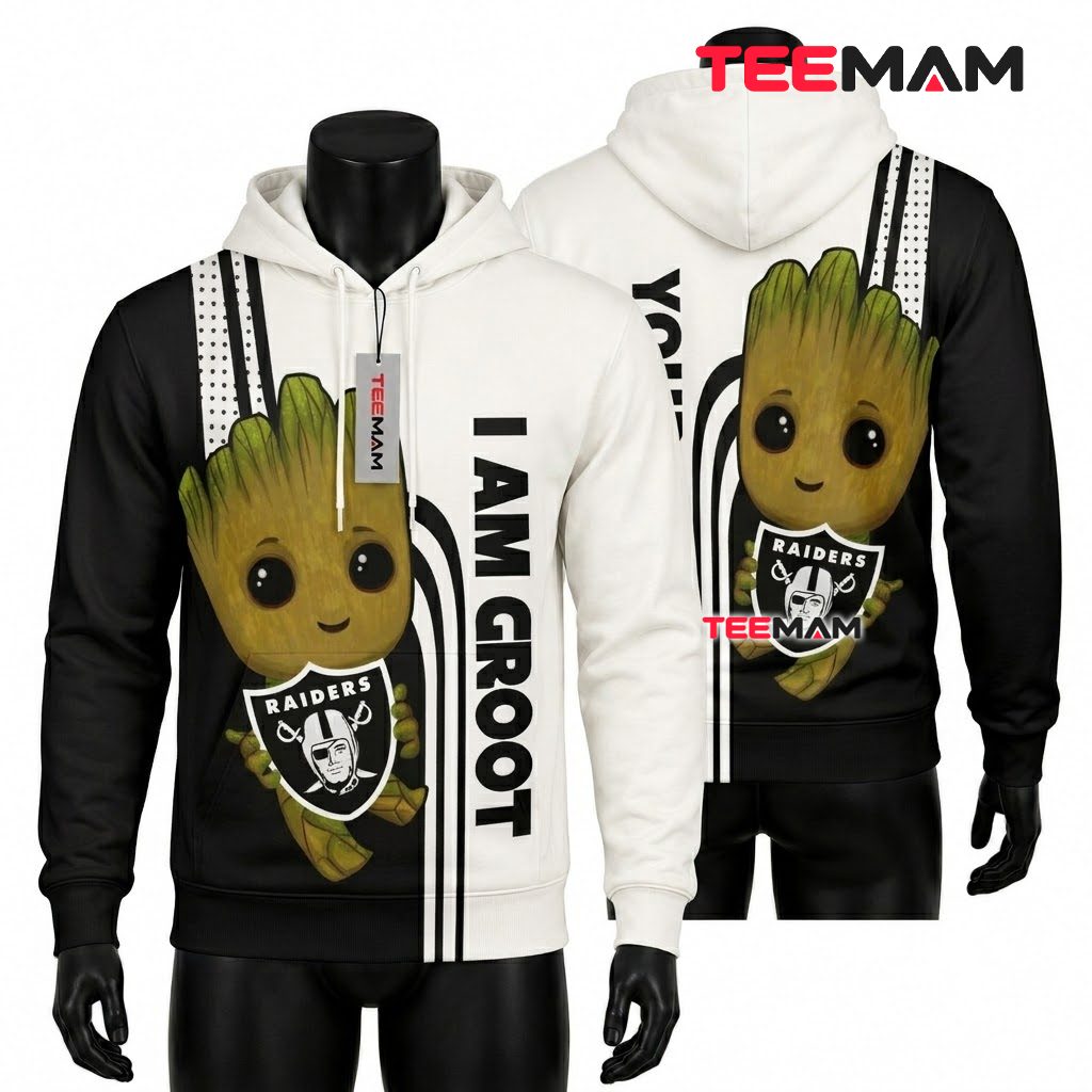 Las Vegas Raiders 3D Hoodie Baby Groot I Am Front