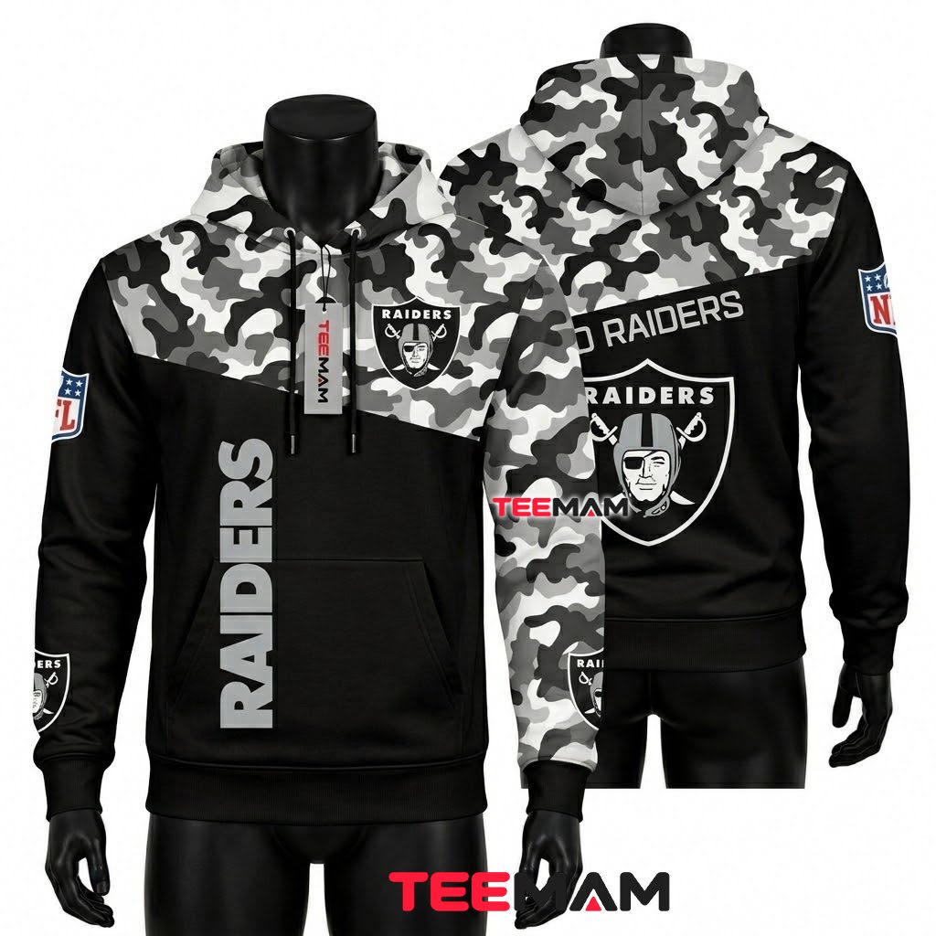 Las Vegas Raiders 3D Hoodie Black Go Camo Front