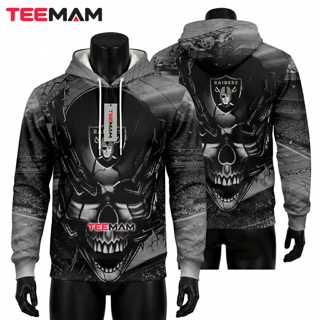 Las Vegas Raiders 3D Hoodie Metal Skull Stadium Front
