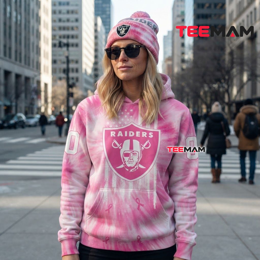 Las Vegas Raiders 3D Hoodie Pink Breast Cancer Awareness Back Las Vegas Raiders 3D Hoodie Pink Breast Cancer Awareness Back