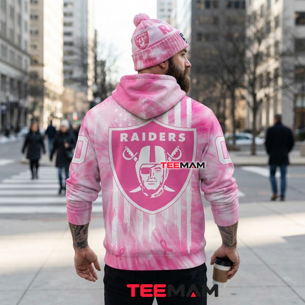 Las Vegas Raiders 3D Hoodie Pink Breast Cancer Awareness Version 3 Las Vegas Raiders 3D Hoodie Pink Breast Cancer Awareness Version 3