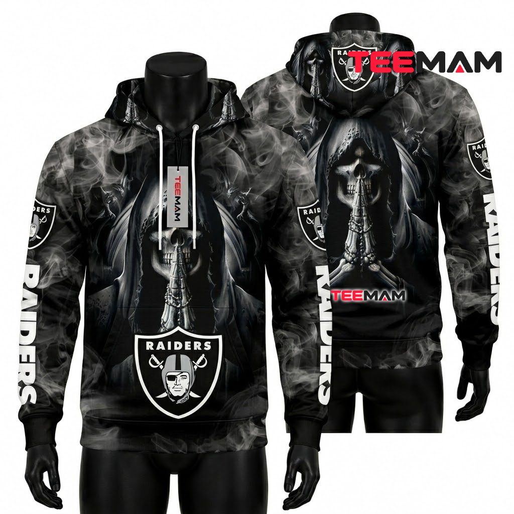 Las Vegas Raiders 3D Hoodie Praying Grim Reaper Skull Front