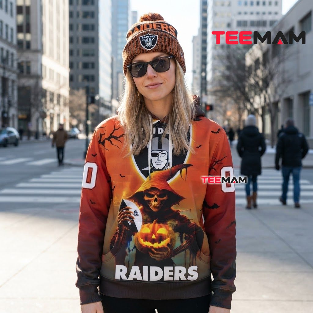 Las Vegas Raiders 3D Hoodie Reaper Pumpkin Halloween Sunset Back Las Vegas Raiders 3D Hoodie Reaper Pumpkin Halloween Sunset Back