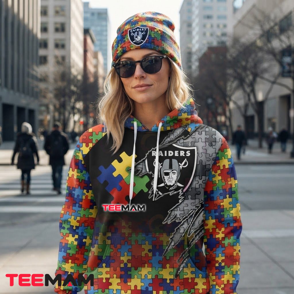 Las Vegas Raiders All Over Print 3D Hoodie Autism Awareness Puzzle Piece Back Las Vegas Raiders All Over Print 3D Hoodie Autism Awareness Puzzle Piece Back