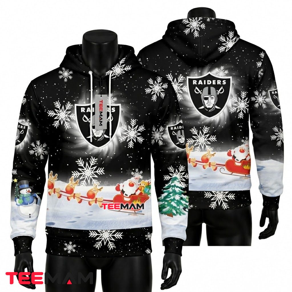 Las Vegas Raiders All Over Print 3D Hoodie Santa Sleigh Christmas Snow Front