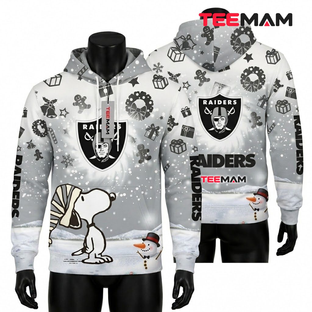 Las Vegas Raiders All Over Print 3D Hoodie Snoopy Christmas Snow Scene Front