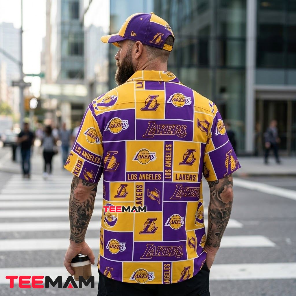 Los Angeles Lakers Aloha Shirt Purple Checkerboard Version 3 Los Angeles Lakers Aloha Shirt Purple Checkerboard Version 3