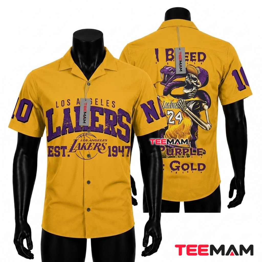 Los Angeles Lakers Aloha Shirt Skull Snake Front