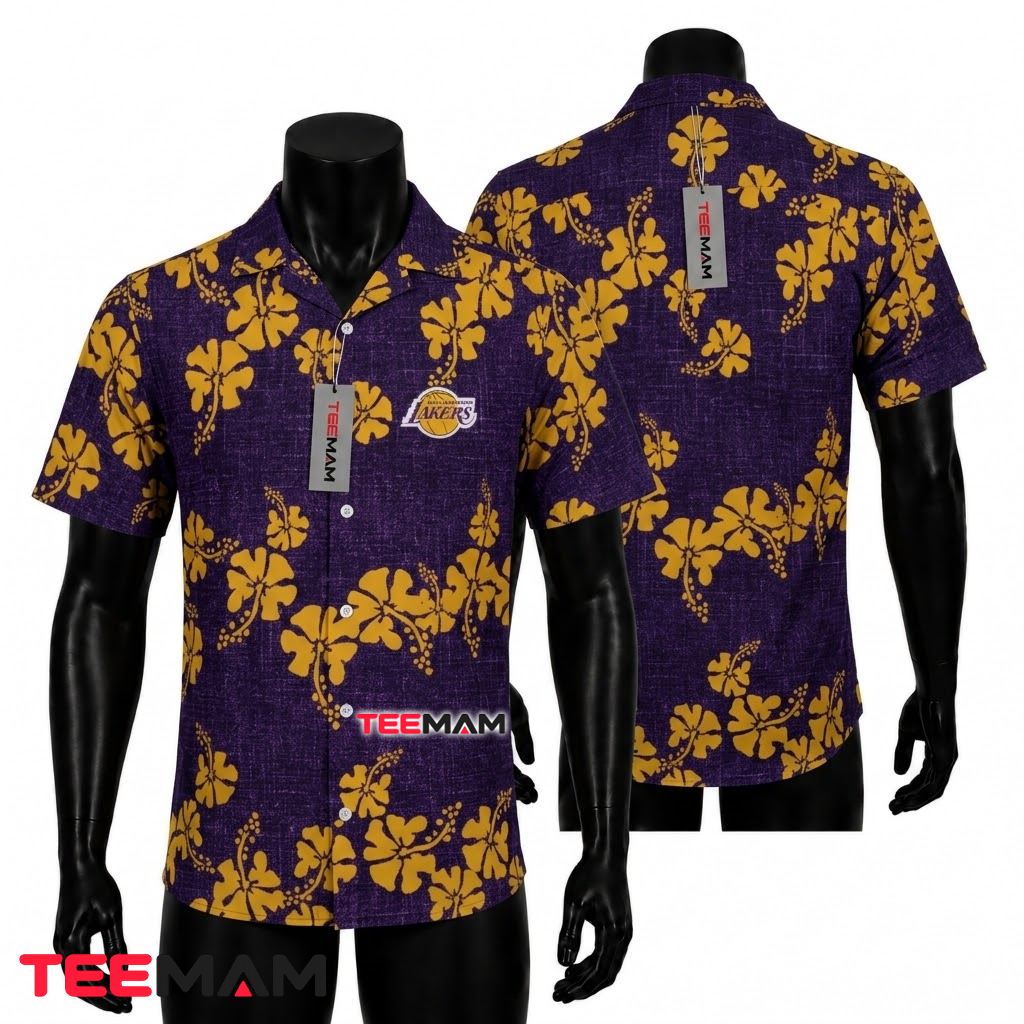 Los Angeles Lakers Aloha Shirt Vintage Floral Front