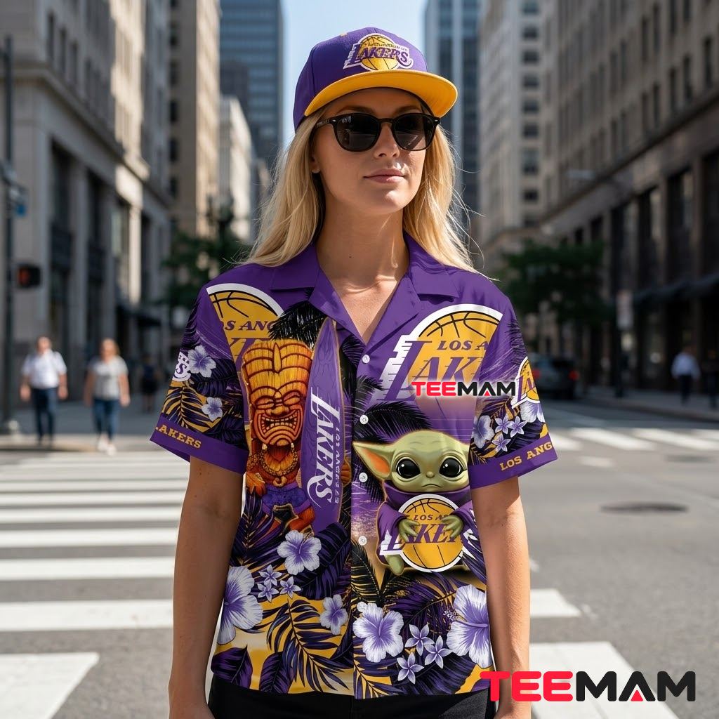 Los Angeles Lakers Hawaiian Shirt Baby Yoda Tiki Back Los Angeles Lakers Hawaiian Shirt Baby Yoda Tiki Back