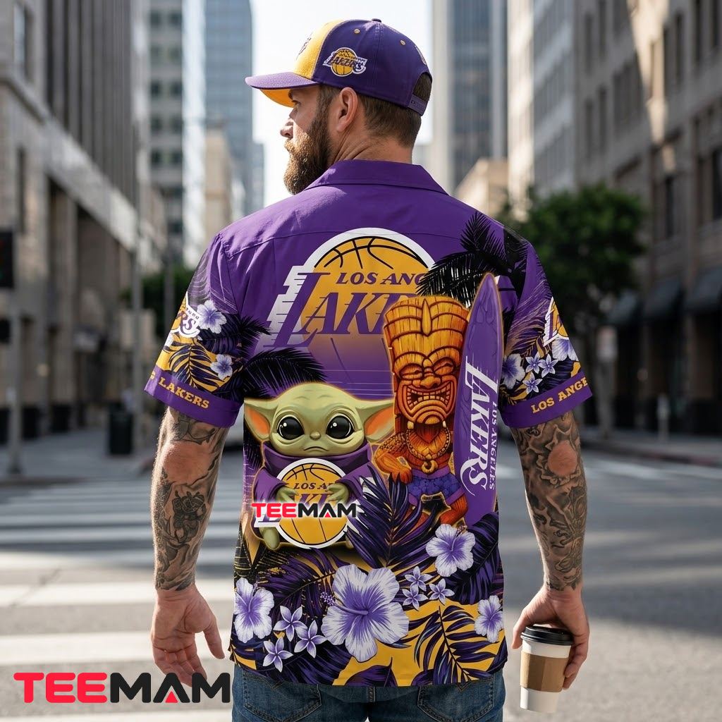 Los Angeles Lakers Hawaiian Shirt Baby Yoda Tiki Version 3 Los Angeles Lakers Hawaiian Shirt Baby Yoda Tiki Version 3
