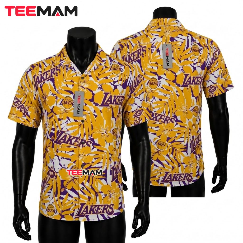 Los Angeles Lakers Hawaiian Shirt Bold Tropical Front