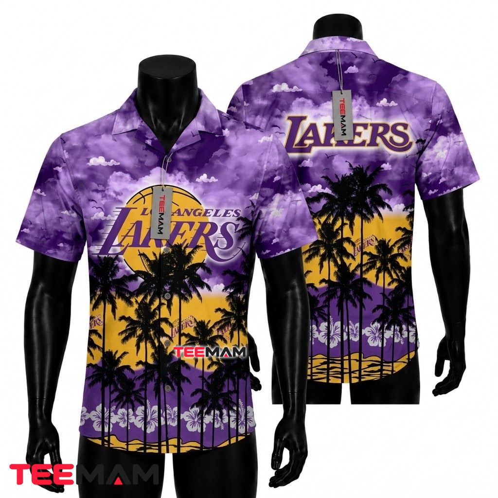 Los Angeles Lakers Hawaiian Shirt Cloudy Purple Front