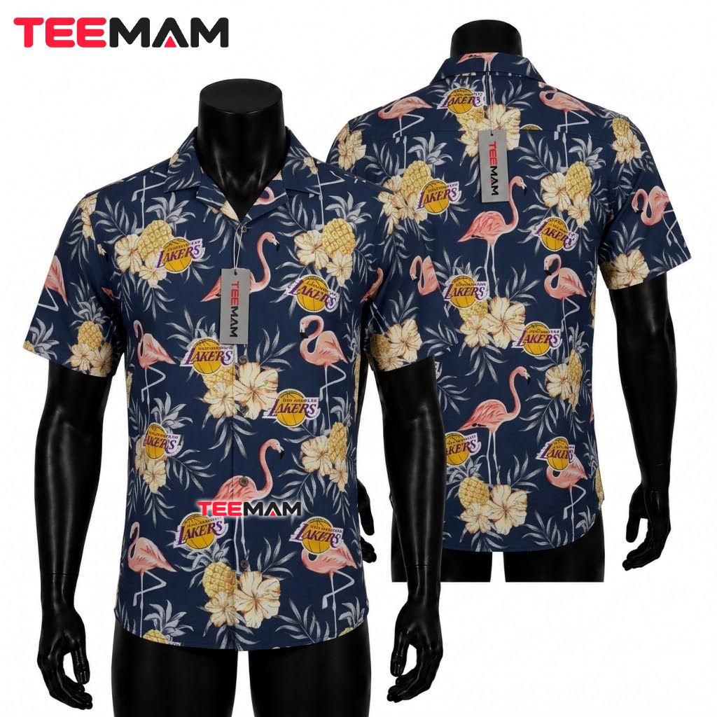 Los Angeles Lakers Hawaiian Shirt Flamingo Pineapple Front