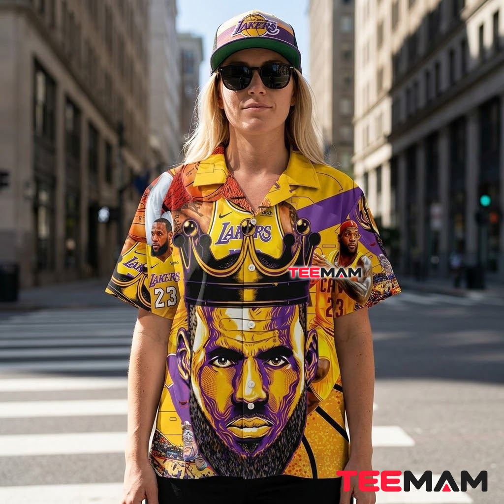 Los Angeles Lakers Hawaiian Shirt LeBron James 23 Back Los Angeles Lakers Hawaiian Shirt LeBron James 23 Back