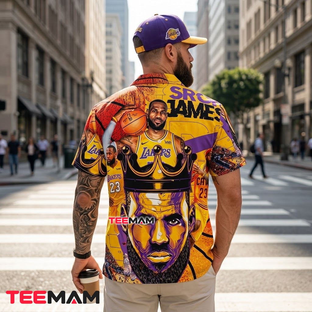 Los Angeles Lakers Hawaiian Shirt LeBron James 23 Version 3 Los Angeles Lakers Hawaiian Shirt LeBron James 23 Version 3