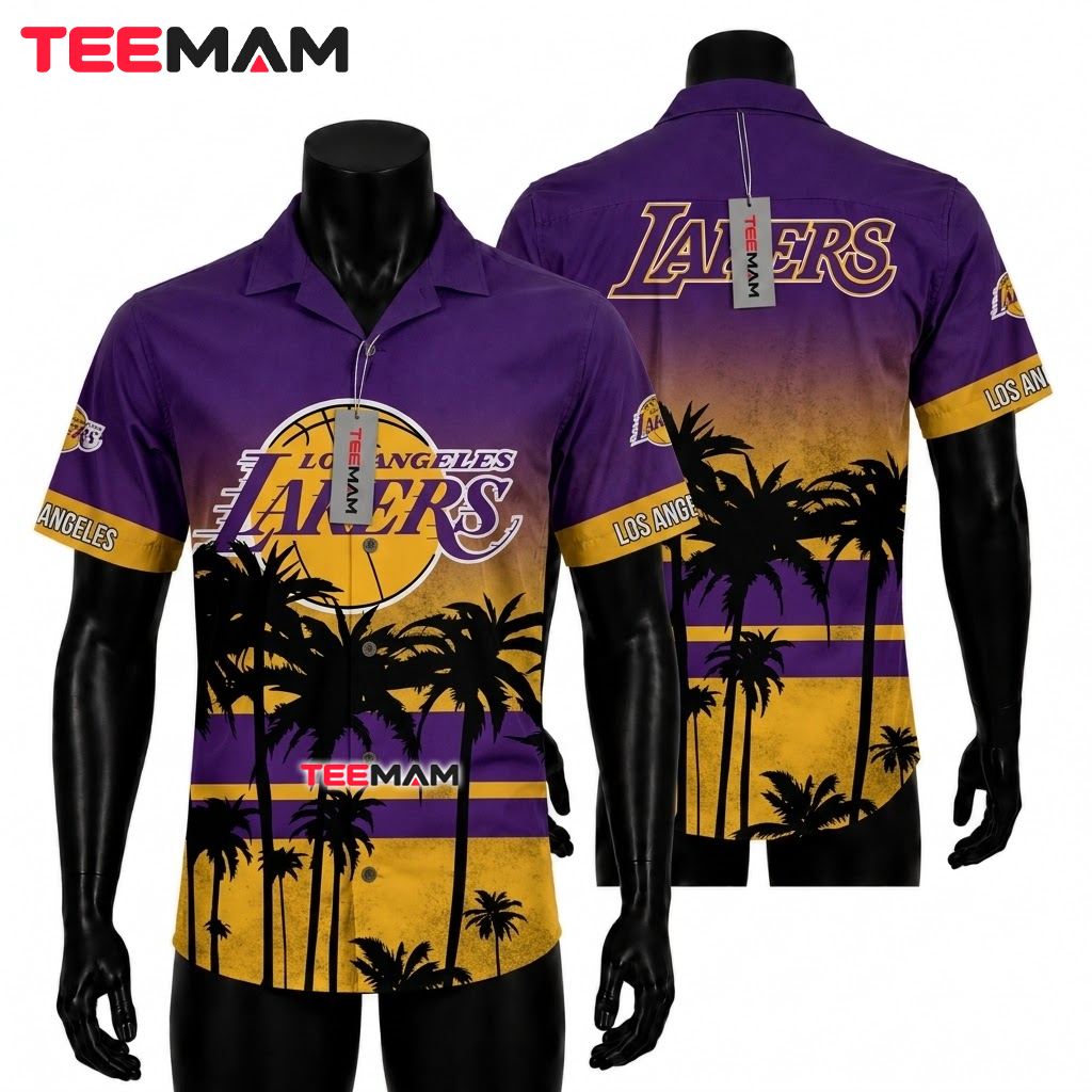 Los Angeles Lakers Hawaiian Shirt Palm Sunset Front