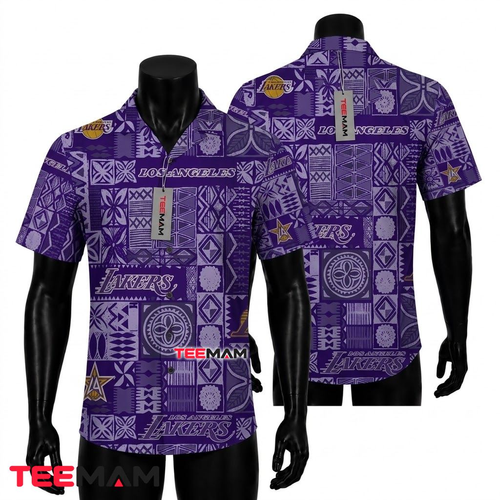 Los Angeles Lakers Hawaiian Shirt Purple Tapa Front