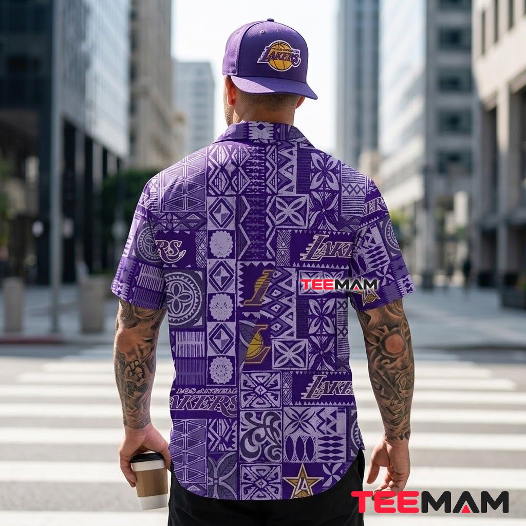 Los Angeles Lakers Hawaiian Shirt Purple Tapa Version 3 Los Angeles Lakers Hawaiian Shirt Purple Tapa Version 3
