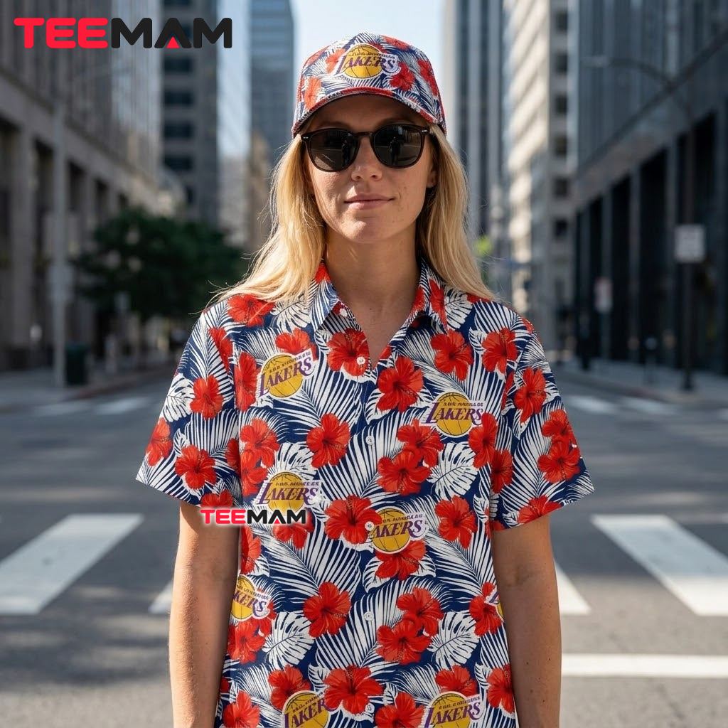 Los Angeles Lakers Hawaiian Shirt Red Hibiscus Back Los Angeles Lakers Hawaiian Shirt Red Hibiscus Back