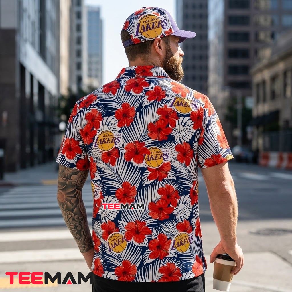 Los Angeles Lakers Hawaiian Shirt Red Hibiscus Version 3 Los Angeles Lakers Hawaiian Shirt Red Hibiscus Version 3