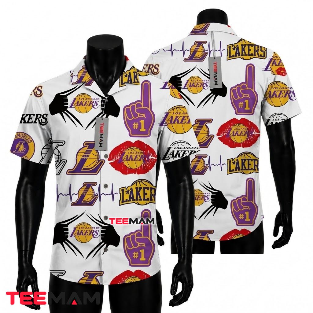 Los Angeles Lakers Hawaiian Shirt White Logo Front