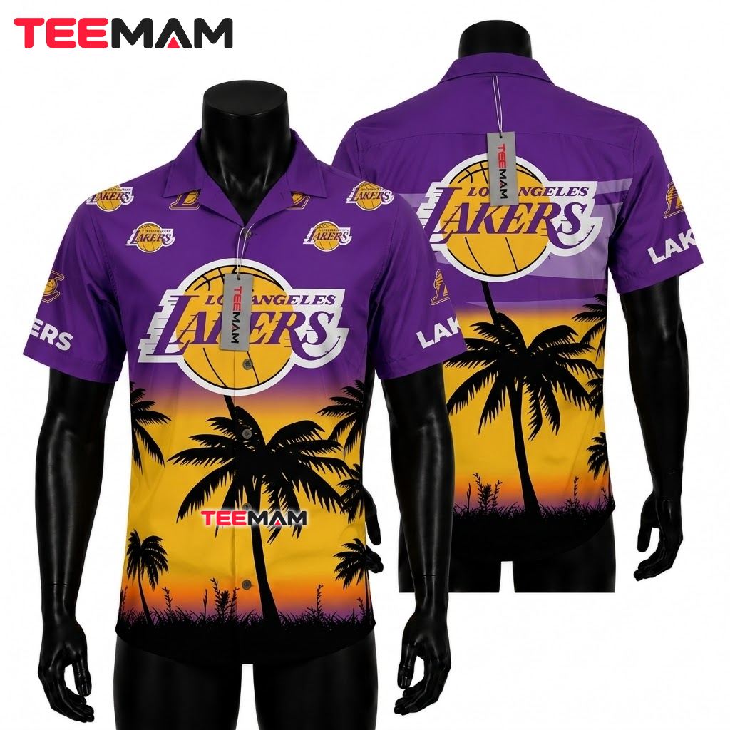 Los Angeles Lakers Tropical Shirt Gradient Silhouette Front
