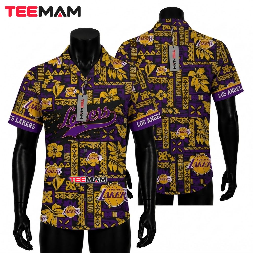 Los Angeles Lakers Tropical Shirt Tribal Tiki Front