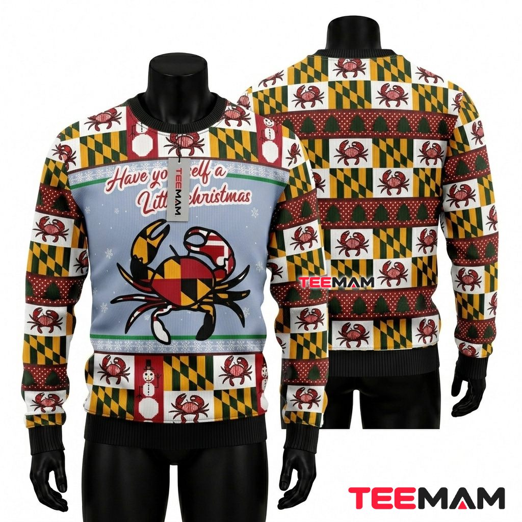 Maryland Crab Ugly Christmas Sweater Flag Pattern Front