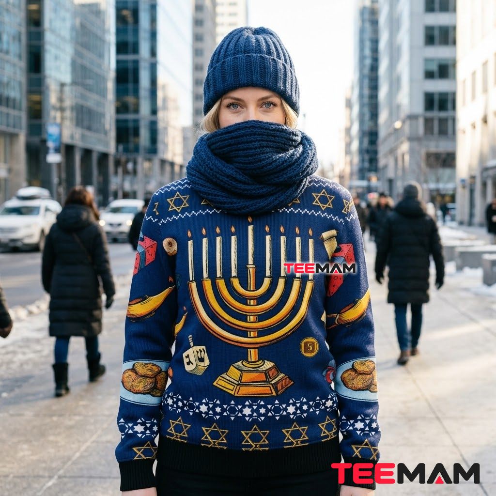 Menorah Ugly Christmas Sweater Hanukkah Star David Back Menorah Ugly Christmas Sweater Hanukkah Star David Back