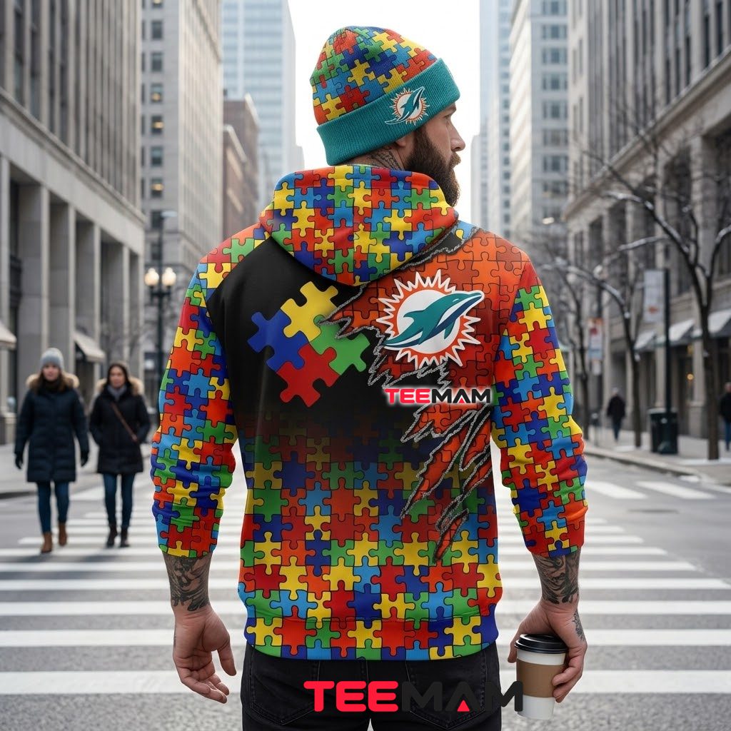 Miami Dolphins 3D Hoodie Autism Awareness Puzzle Pattern Version 3 Miami Dolphins 3D Hoodie Autism Awareness Puzzle Pattern Version 3
