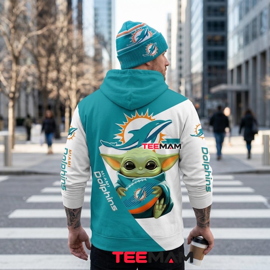 Miami Dolphins 3D Hoodie Baby Yoda Football Hug Version 3 Miami Dolphins 3D Hoodie Baby Yoda Football Hug Version 3