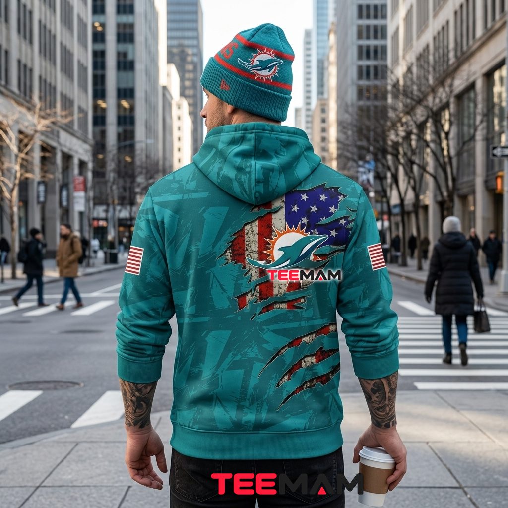Miami Dolphins 3D Hoodie Claw Mark American Flag Version 3 Miami Dolphins 3D Hoodie Claw Mark American Flag Version 3