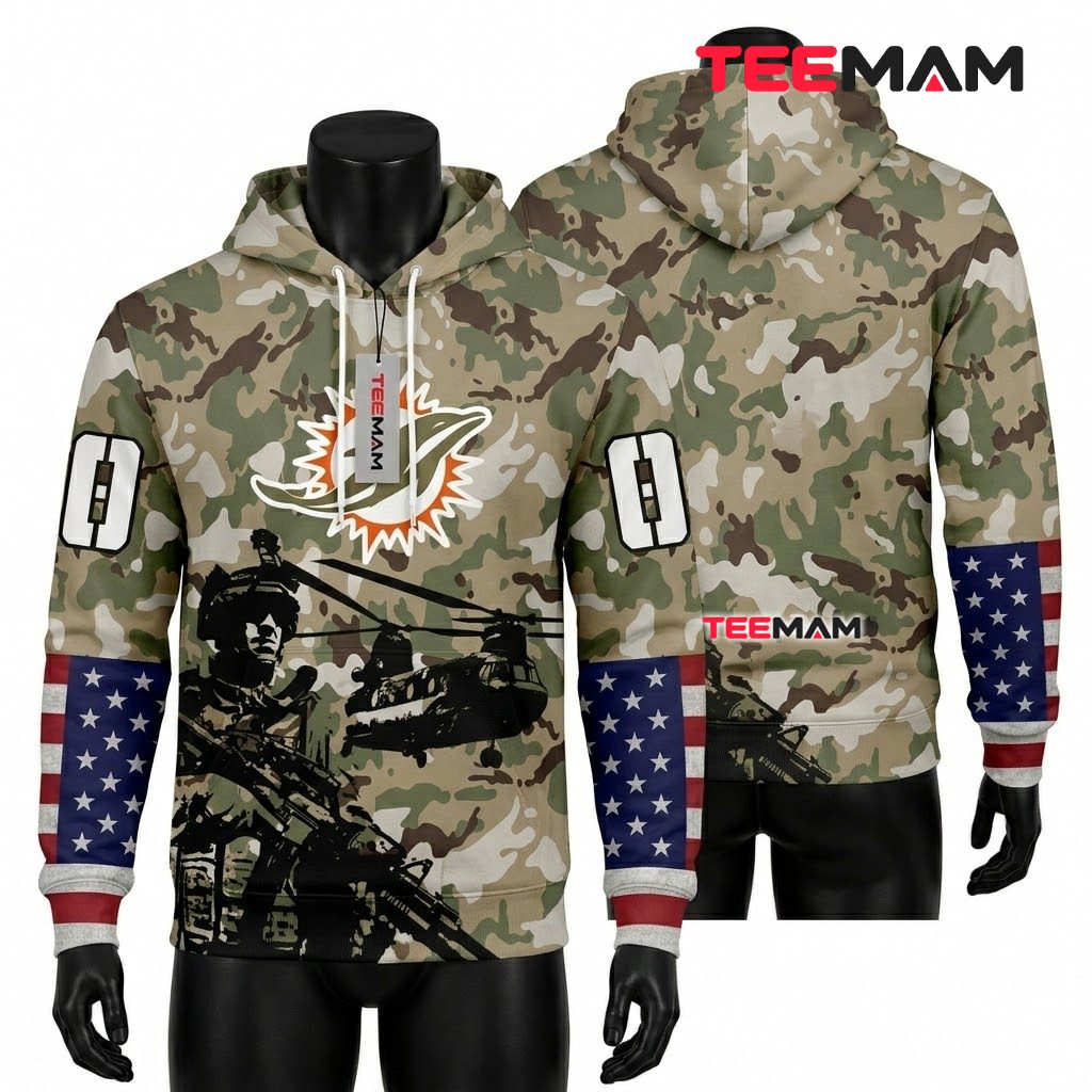Miami Dolphins 3D Hoodie Military Soldier Camo Front