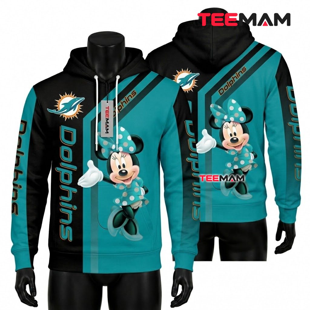Miami Dolphins 3D Hoodie Minnie Mouse Polka Dot Front