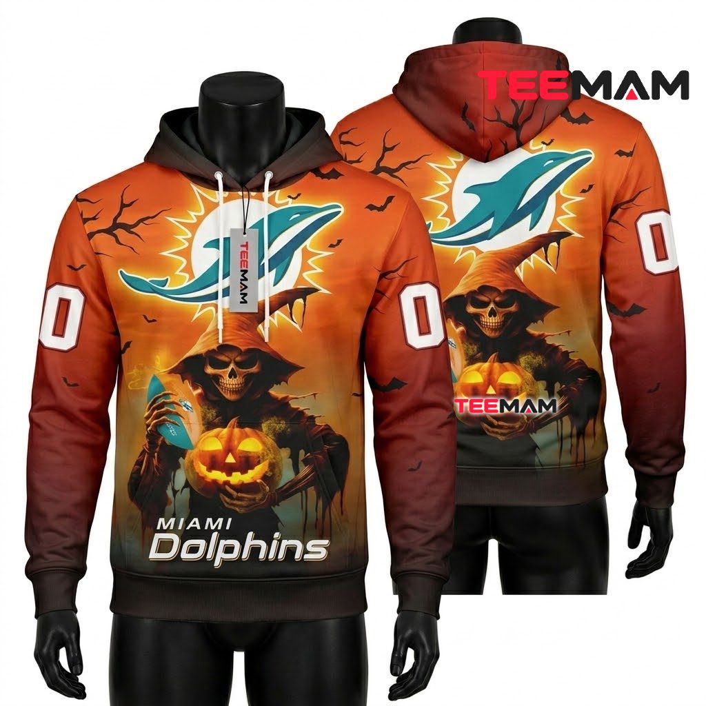 Miami Dolphins 3D Hoodie Reaper Pumpkin Halloween Front