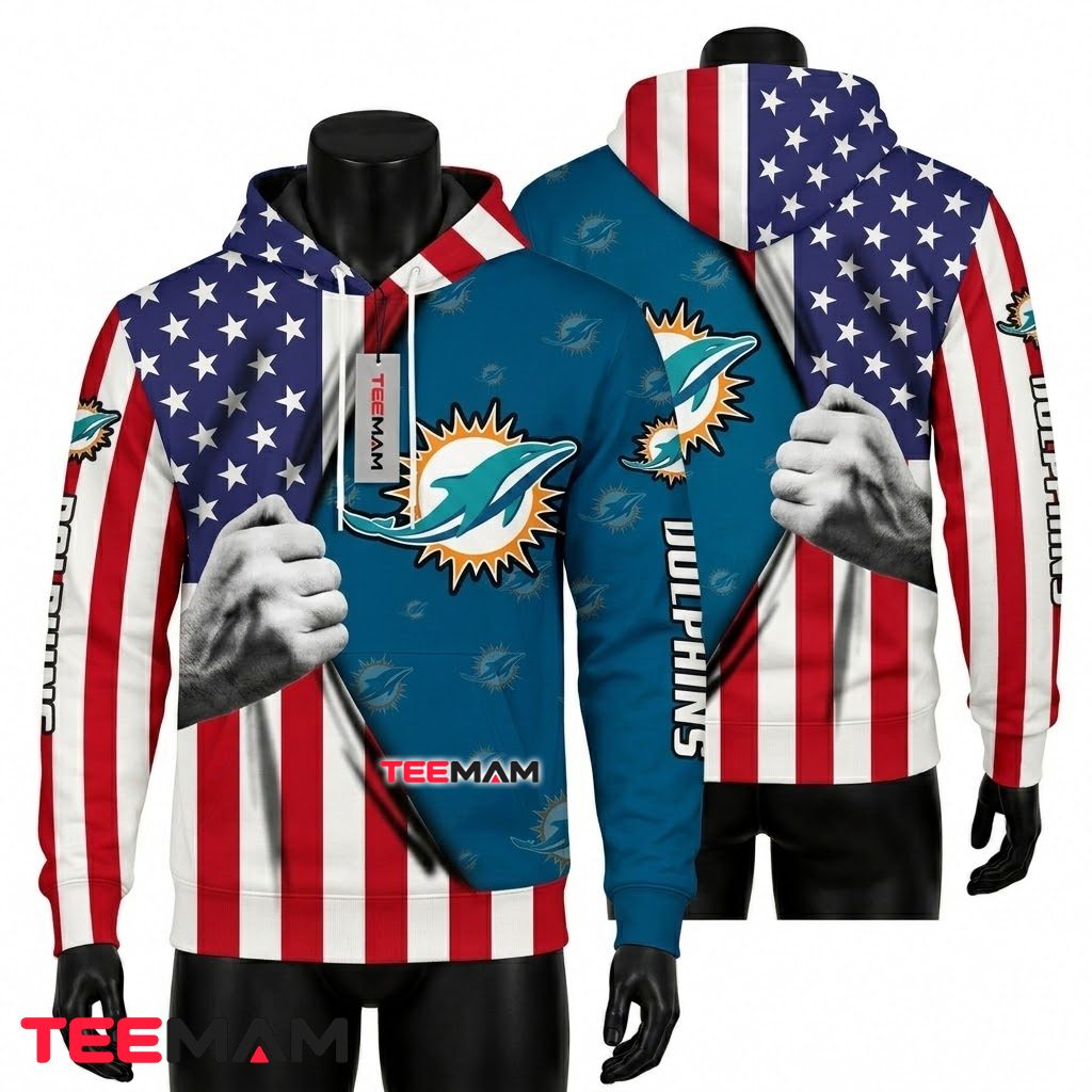 Miami Dolphins 3D Hoodie Torn Flag Reveal Front