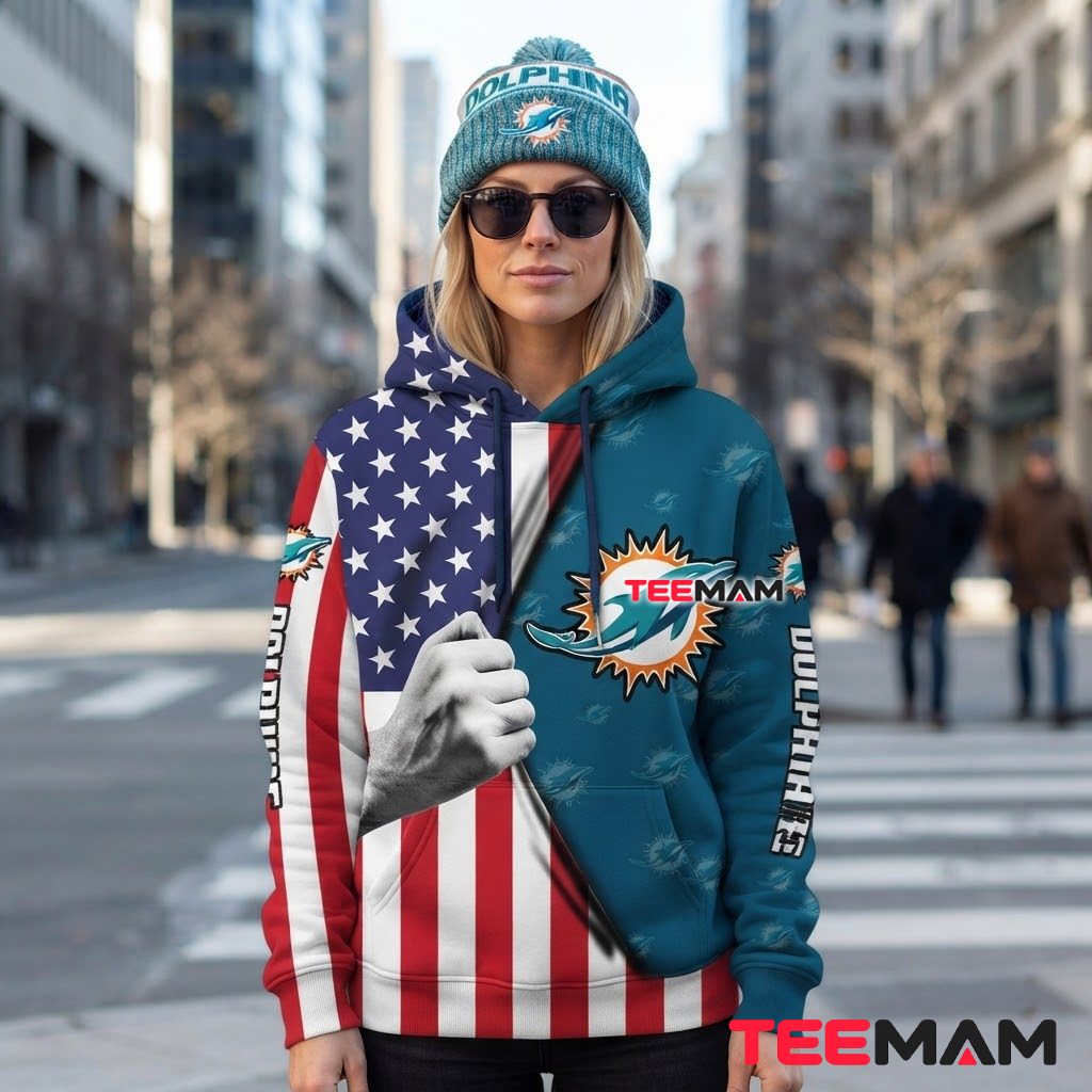 Miami Dolphins 3D Hoodie Torn Flag Reveal Back Miami Dolphins 3D Hoodie Torn Flag Reveal Back