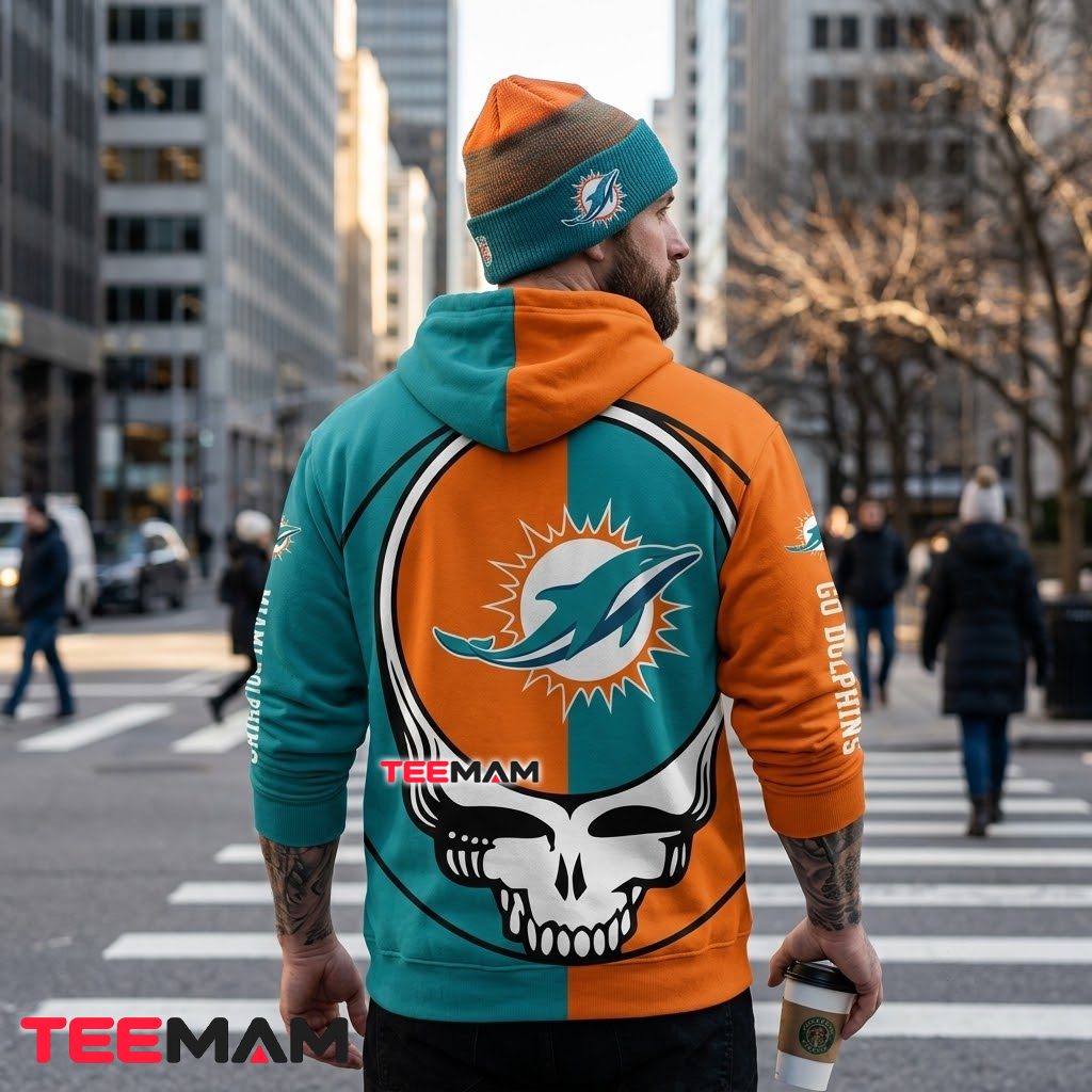 Miami Dolphins All Over Print 3D Hoodie Grateful Dead Split Skull Version 3 Miami Dolphins All Over Print 3D Hoodie Grateful Dead Split Skull Version 3