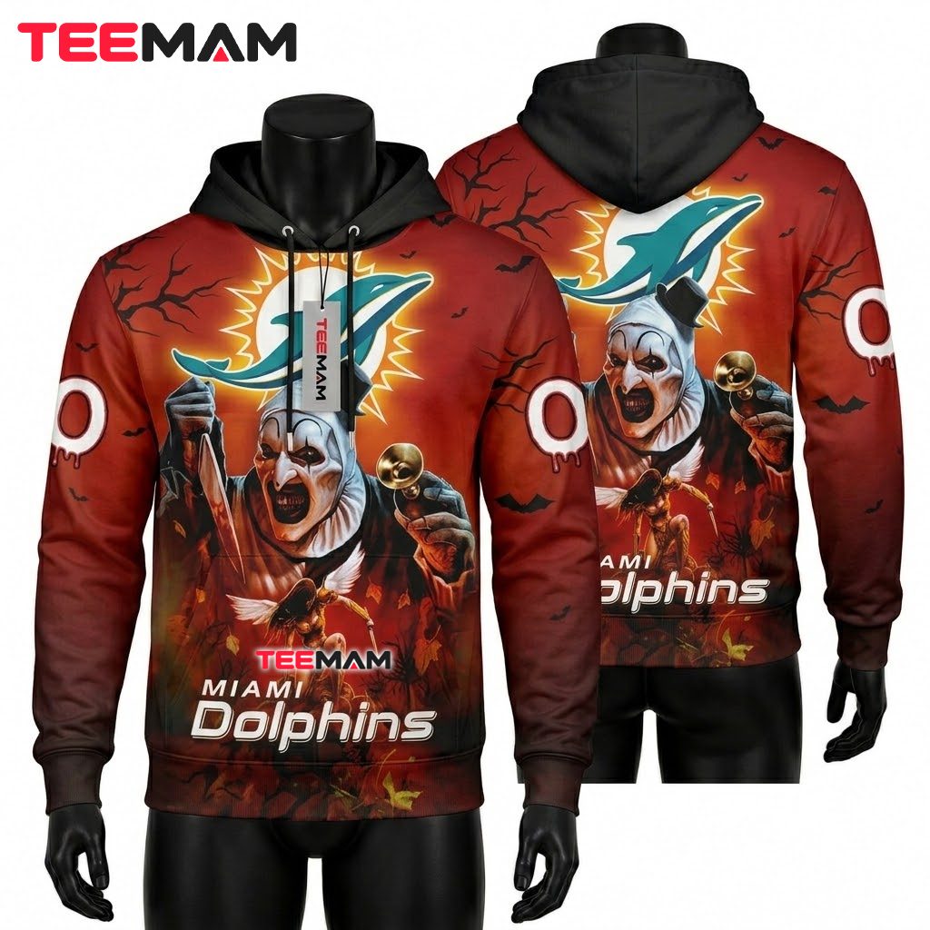 Miami Dolphins All Over Print 3D Hoodie Terrifier Clown Halloween Front